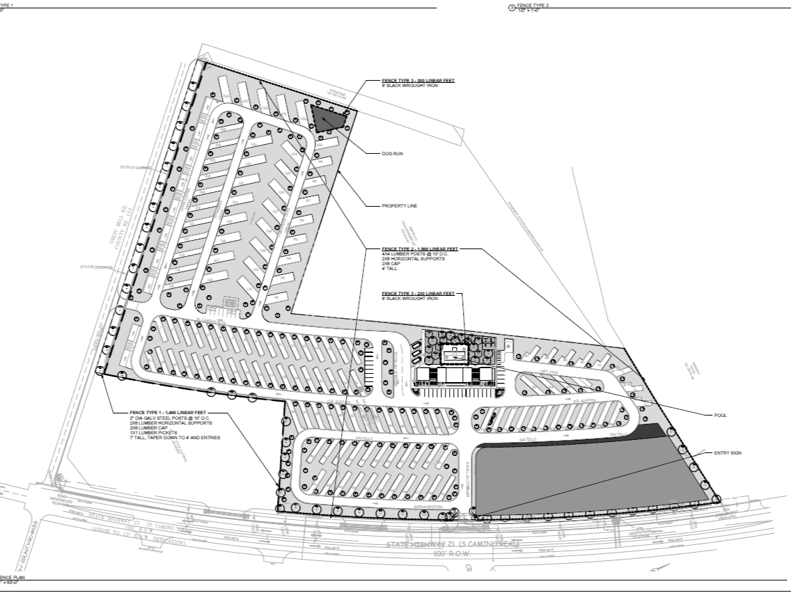 Site plan for The Old El Camino RV park in Kyle, Texas